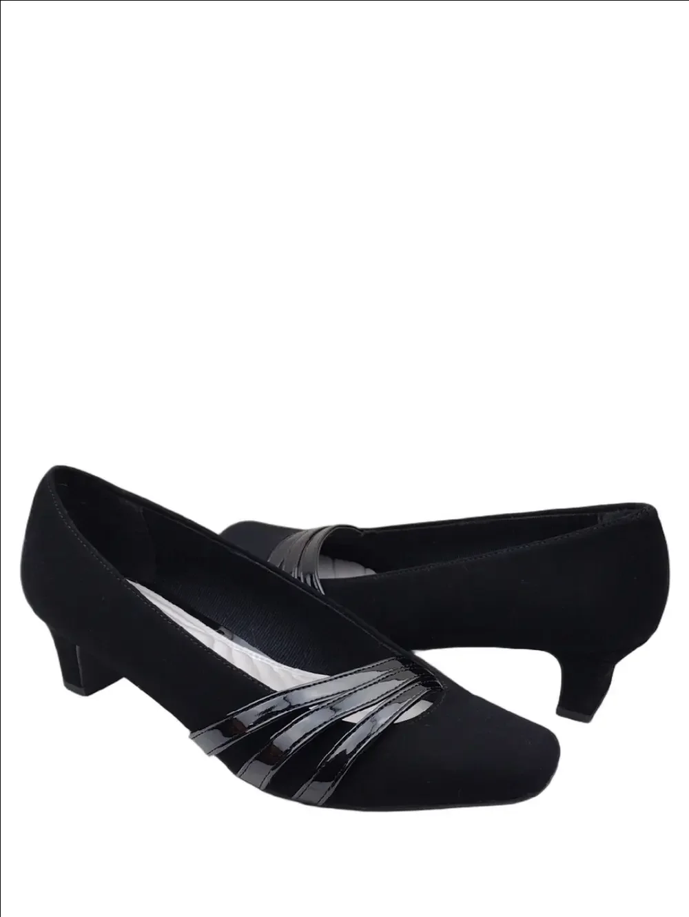 Easy Street Black Quality Man Made Materials Square Toe Block Heel Slip On Pumps